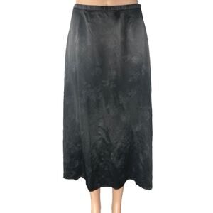 Bentley Women's Black Silky Satin Floral Zipper Midi A-Line Slip Skirt Size S